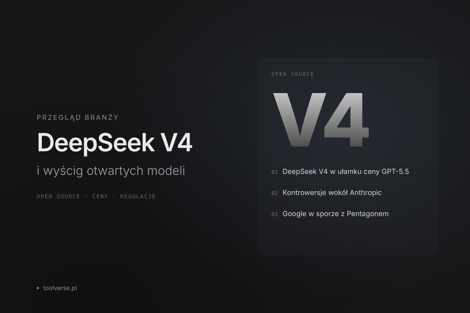 DeepSeek V4, kontrowersje Anthropic i wyścig otwartych modeli AI — co się dzieje w branży?